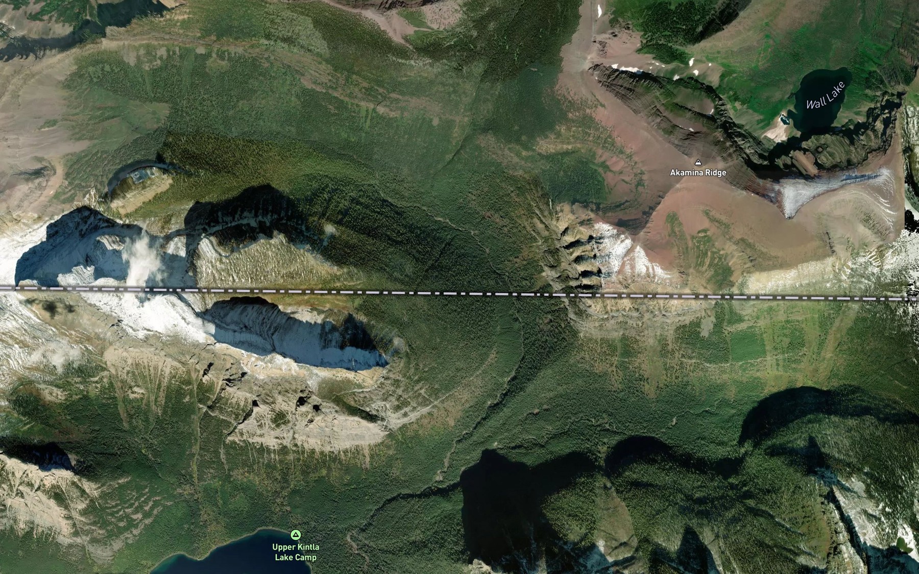 Satellite map of the North Kintla Creek
