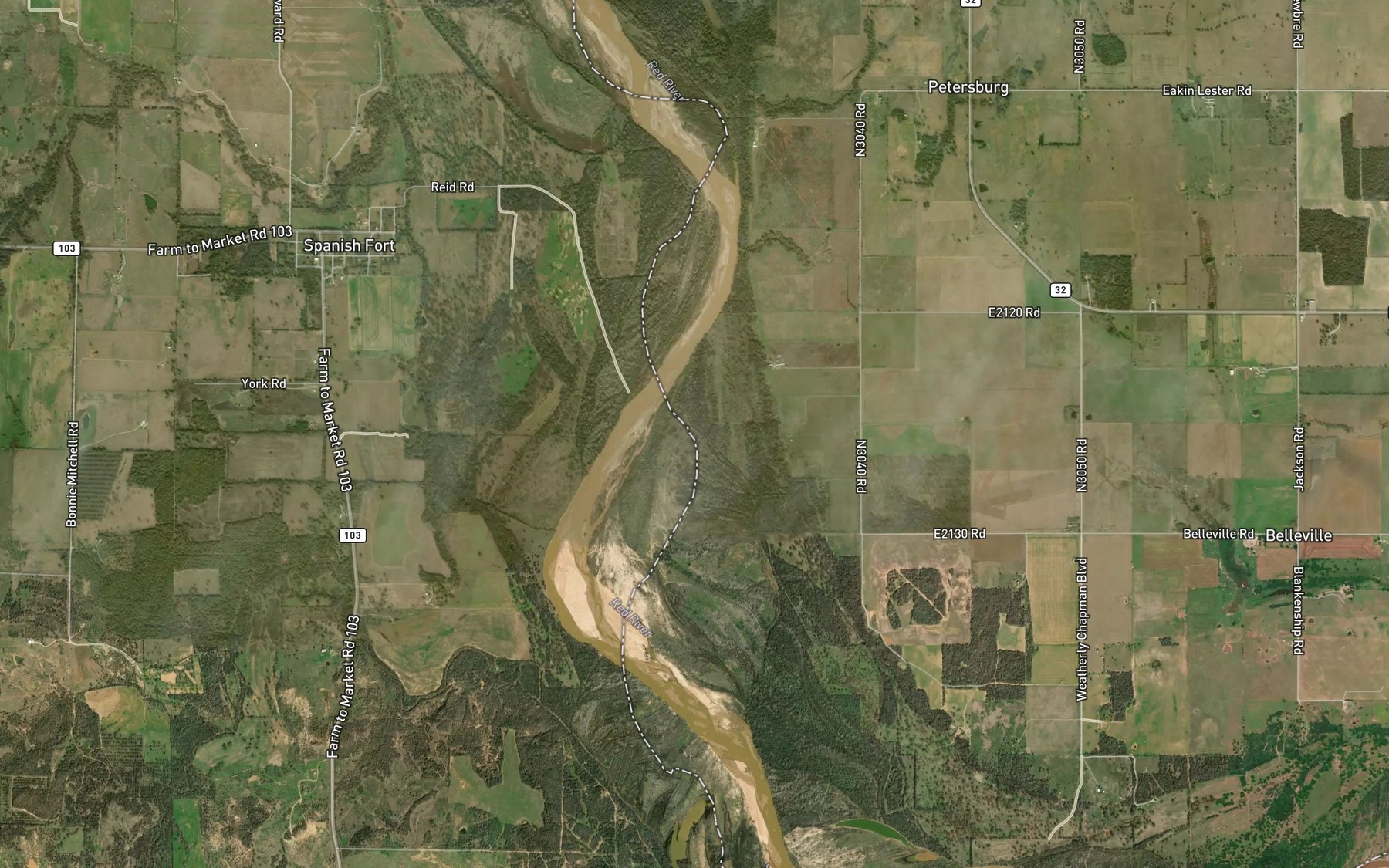 Satellite map of the Village Creek