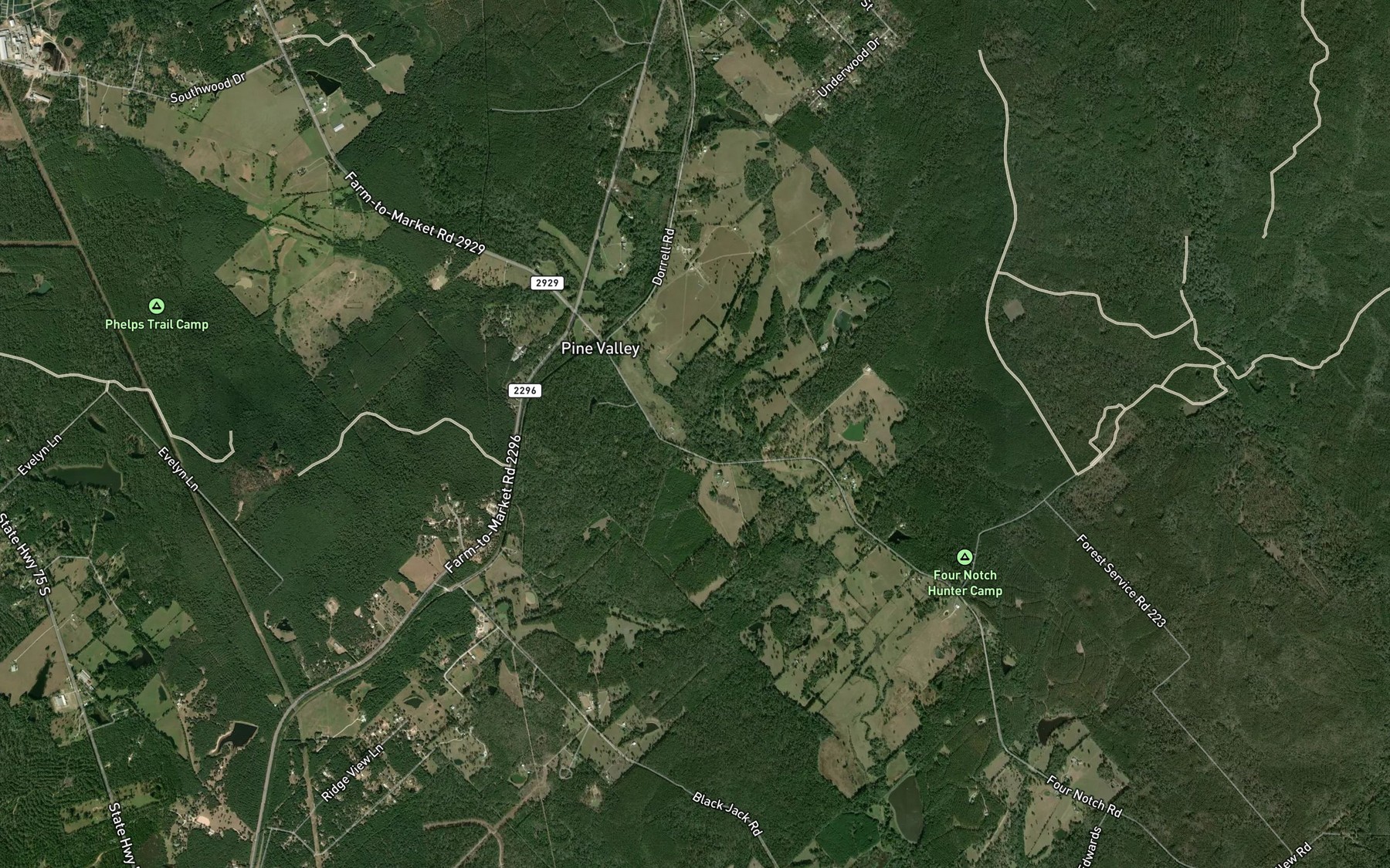 Satellite map of the Cabin Creek