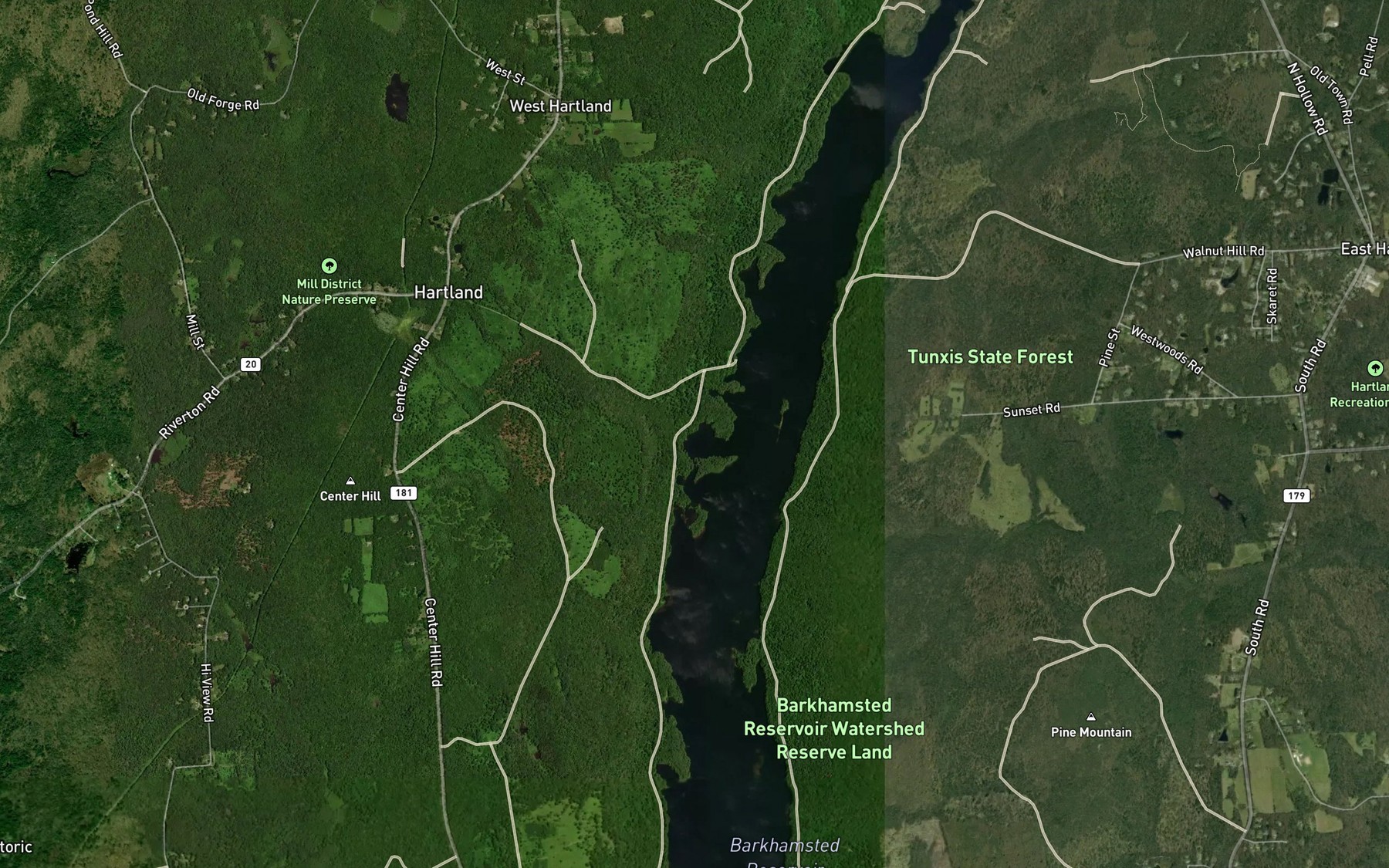 Satellite map of the Sawmill Brook