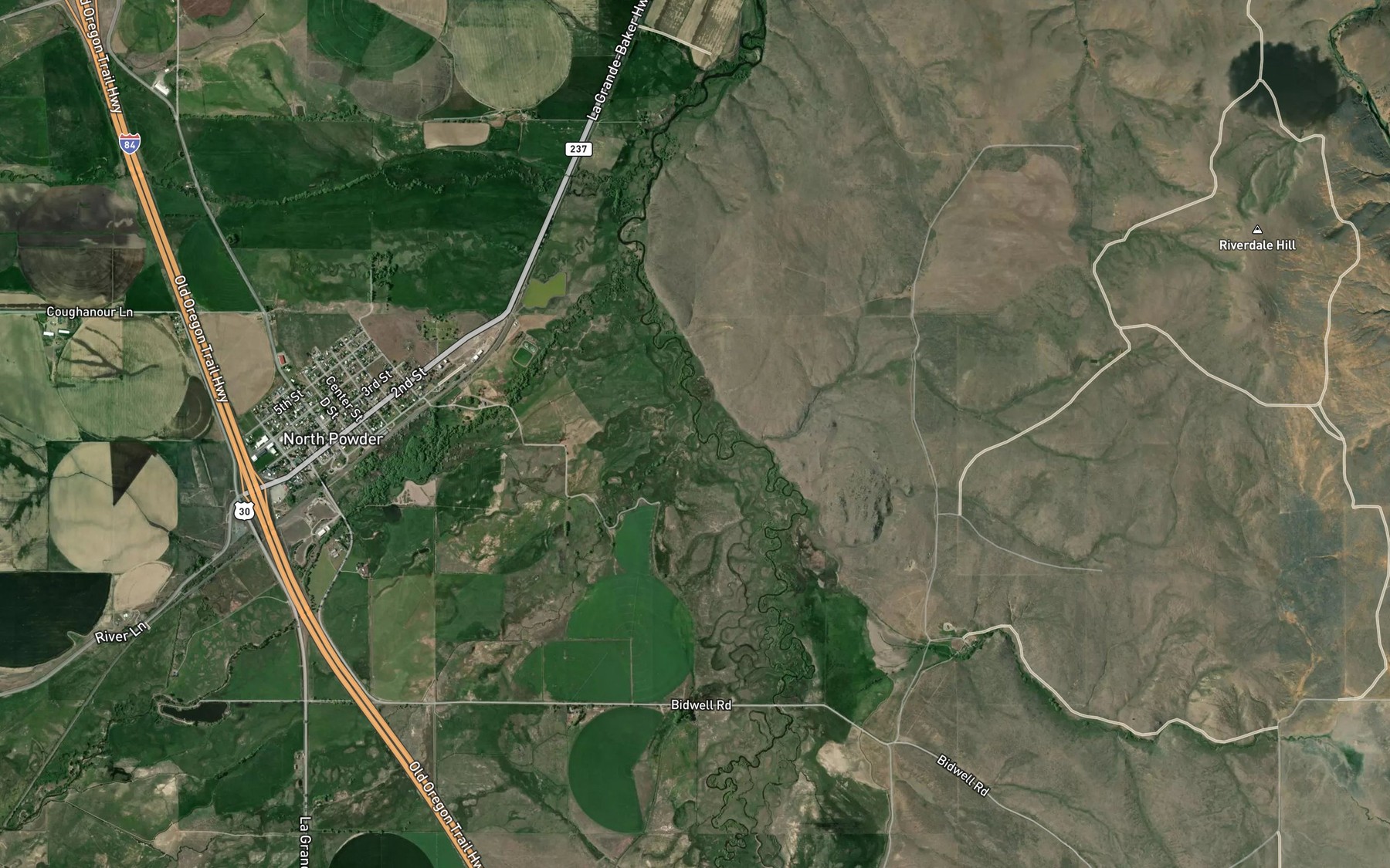 Satellite map of the Warm Springs Creek