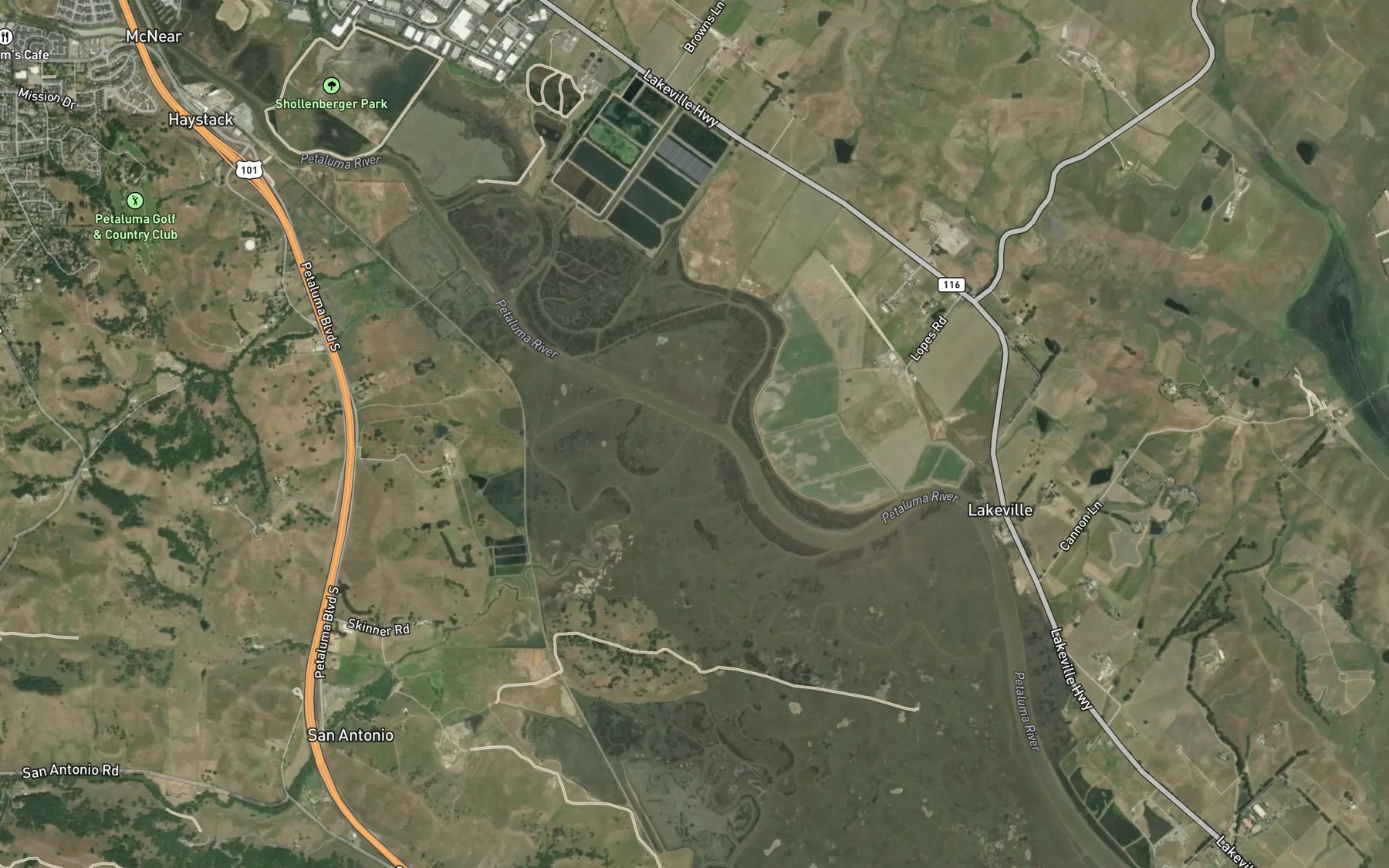 Satellite map of the Schultz Slough
