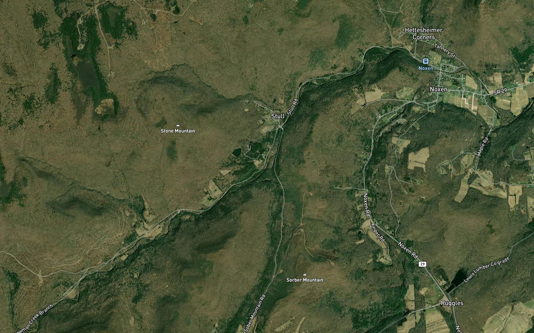 Satellite map of the Sorber Run