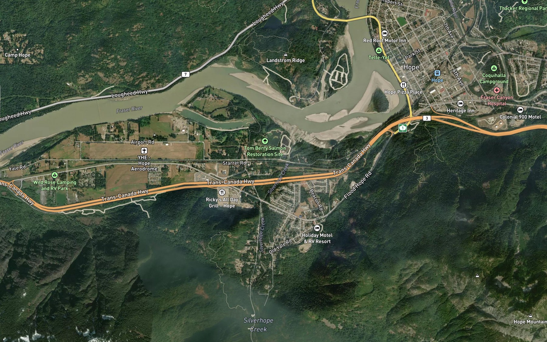 Satellite map of the Silverhope Creek