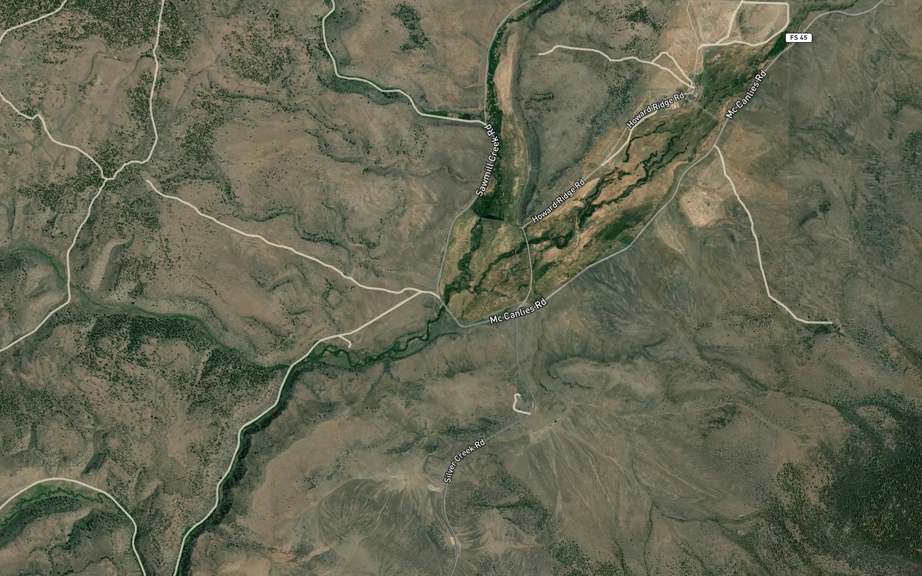 Satellite map of the Wickiup Creek