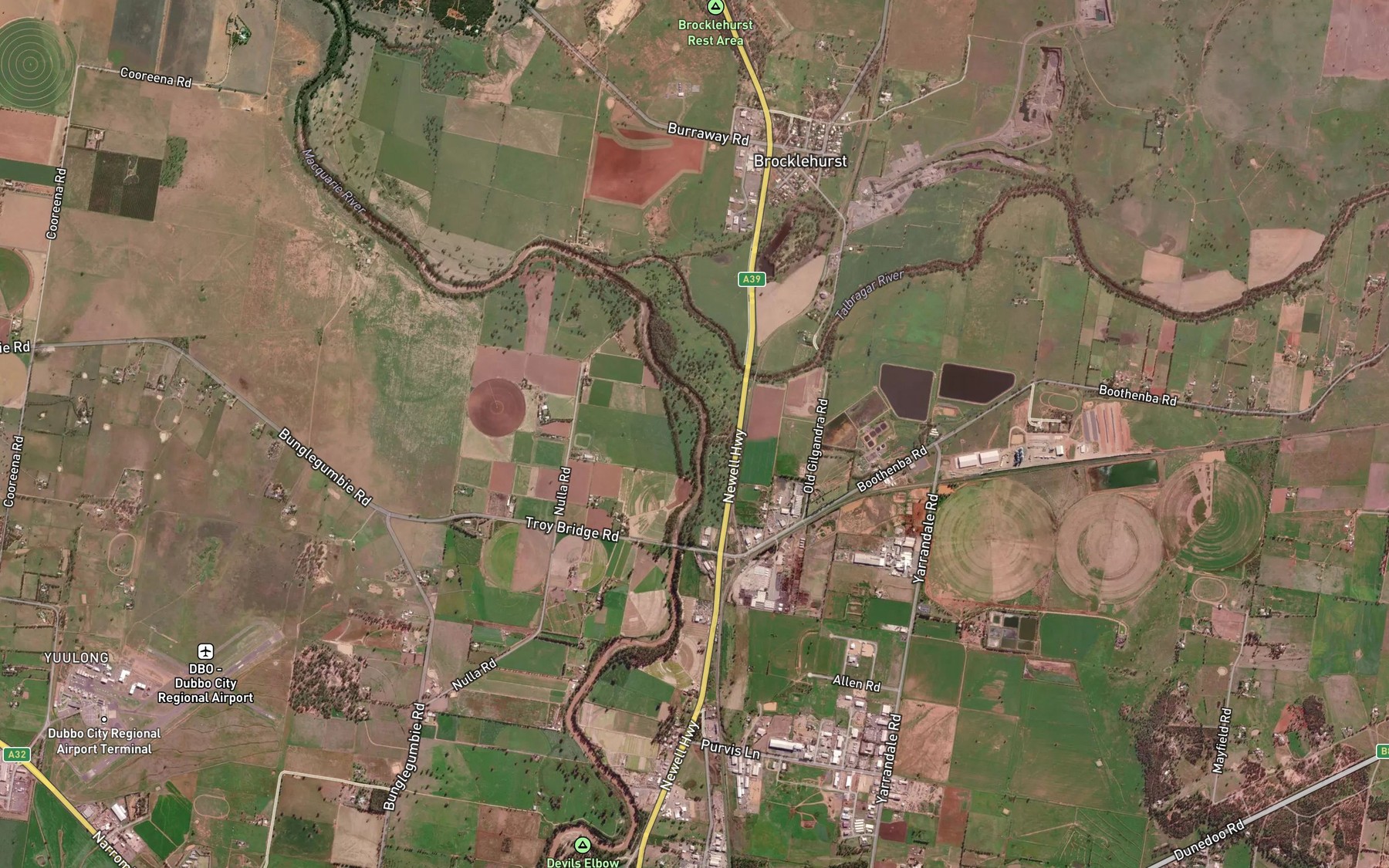 Satellite map of the Talbragar River