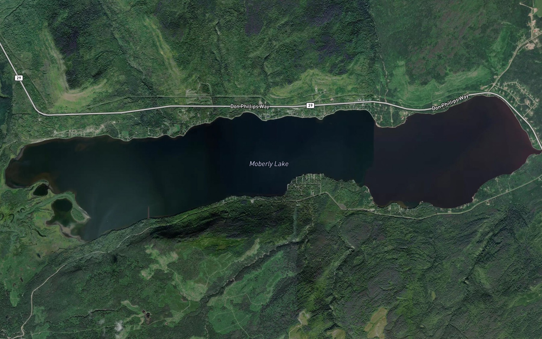 Satellite map of the Moberly Lake