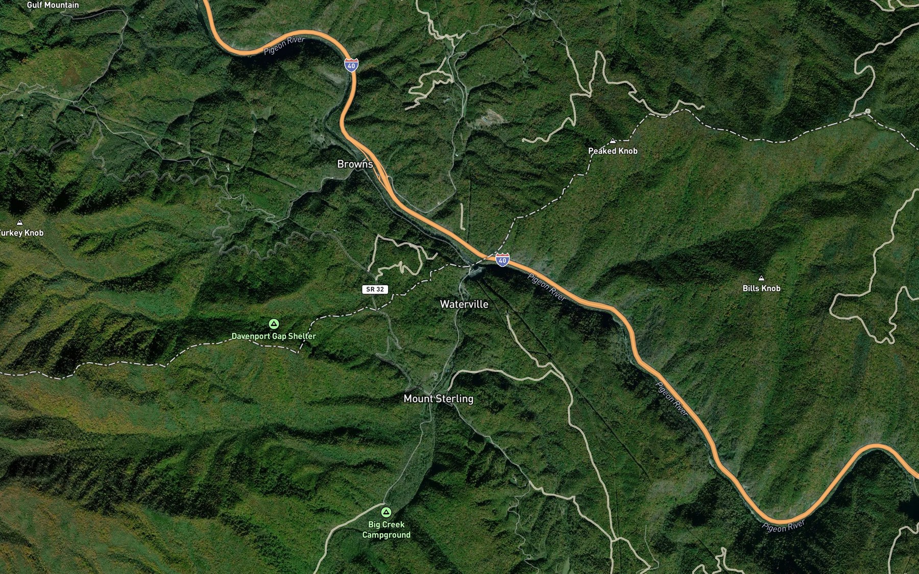 Satellite map of the Whaley Branch