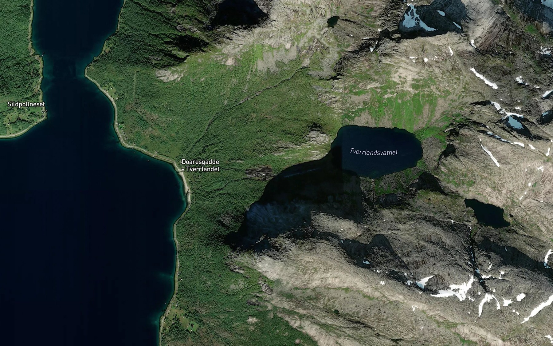 Satellite map of the Tverrlandselva