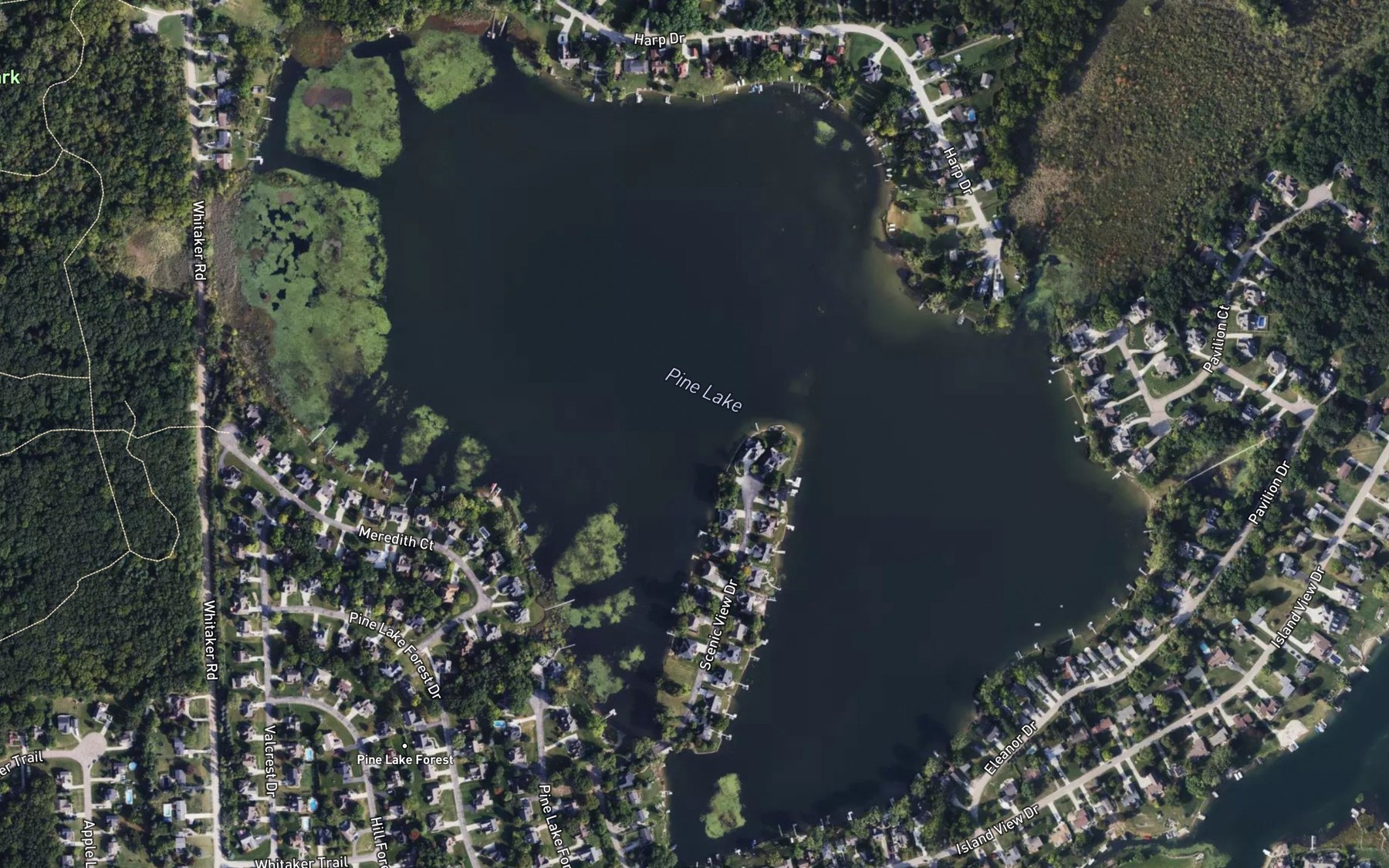 Satellite map of the Pine Lake