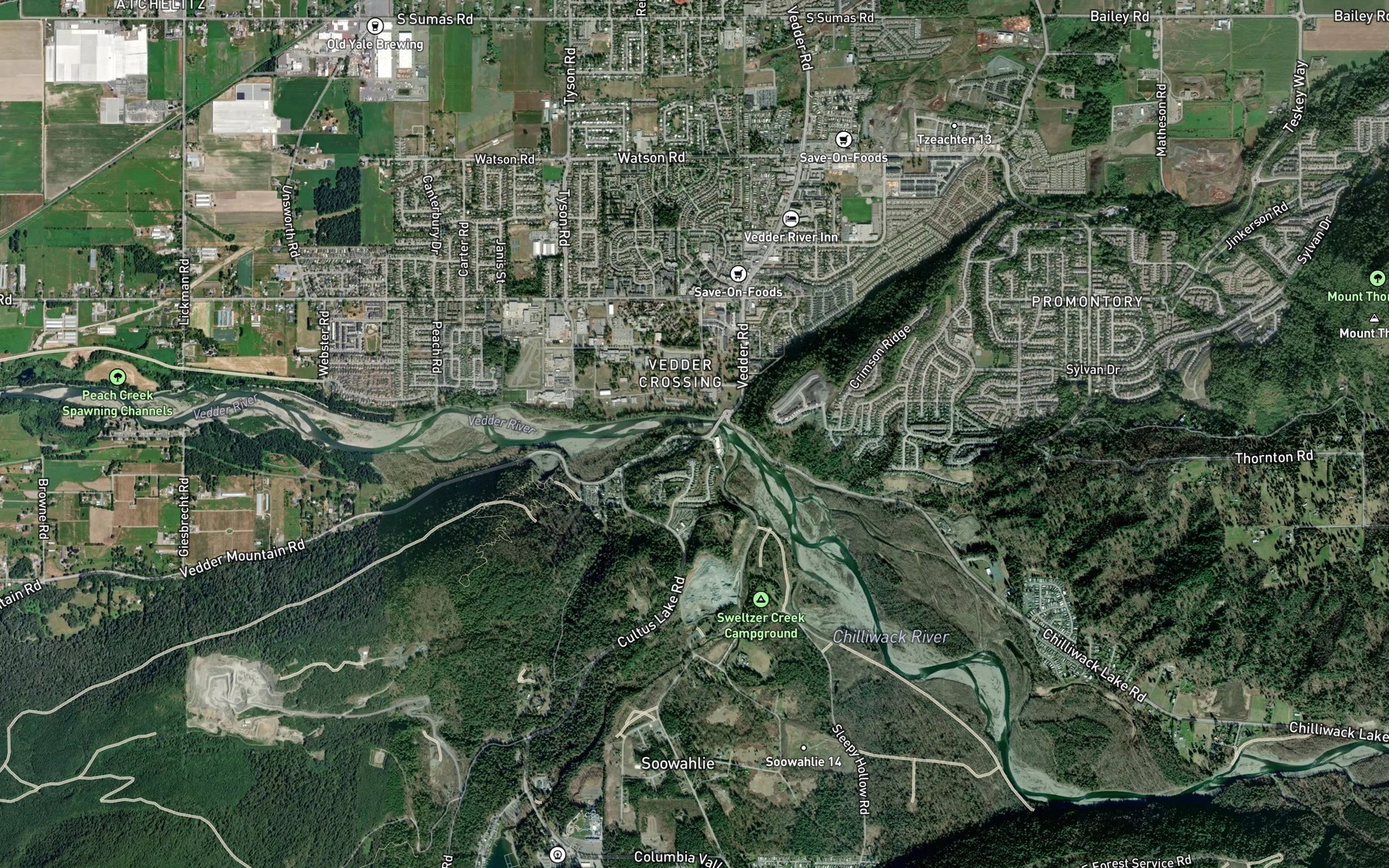 Satellite map of the Chilliwack River