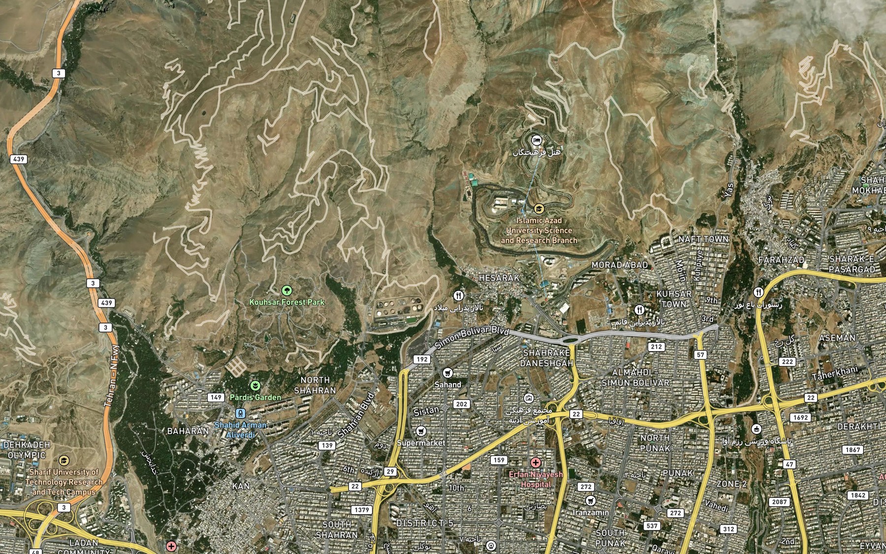 Satellite map of the Rudkhaneh-ye Hesarak