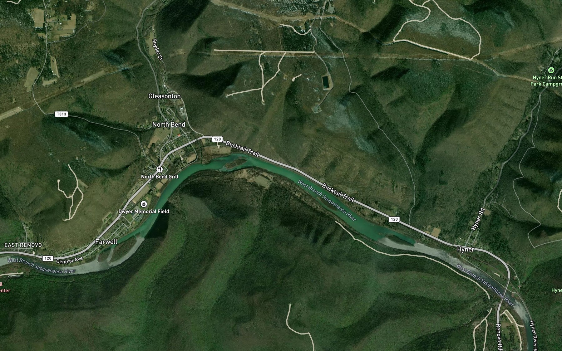 Satellite map of the Caldwell Run