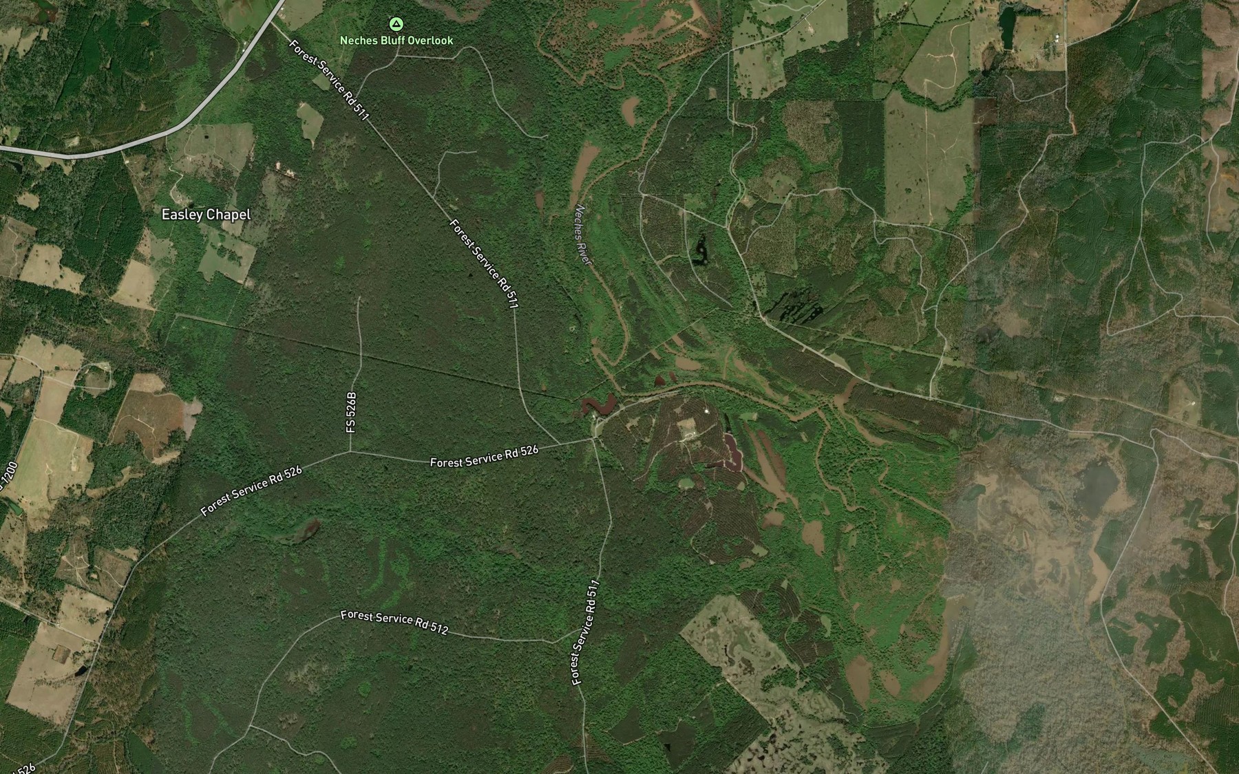 Satellite map of the Bluff Creek