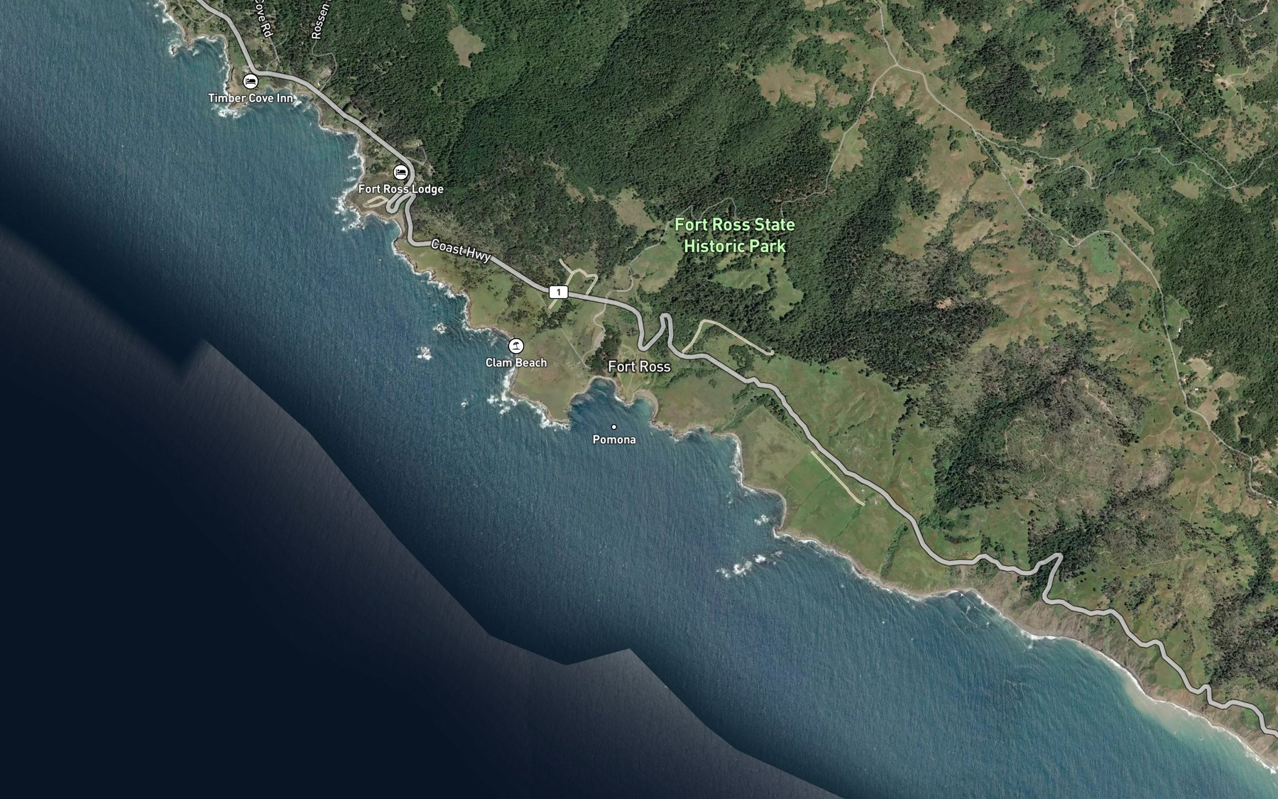 Satellite map of the Fort Ross Creek
