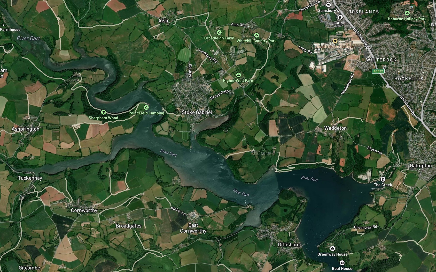 Satellite map of the River Dart