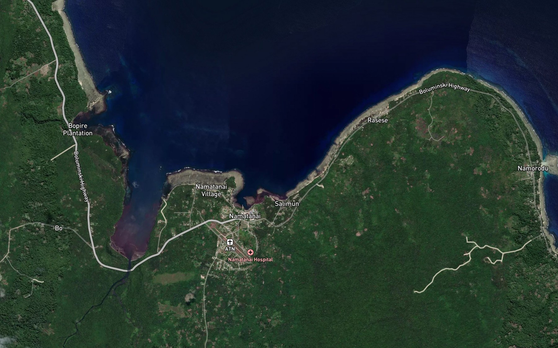 Satellite map of the Namatanai Road