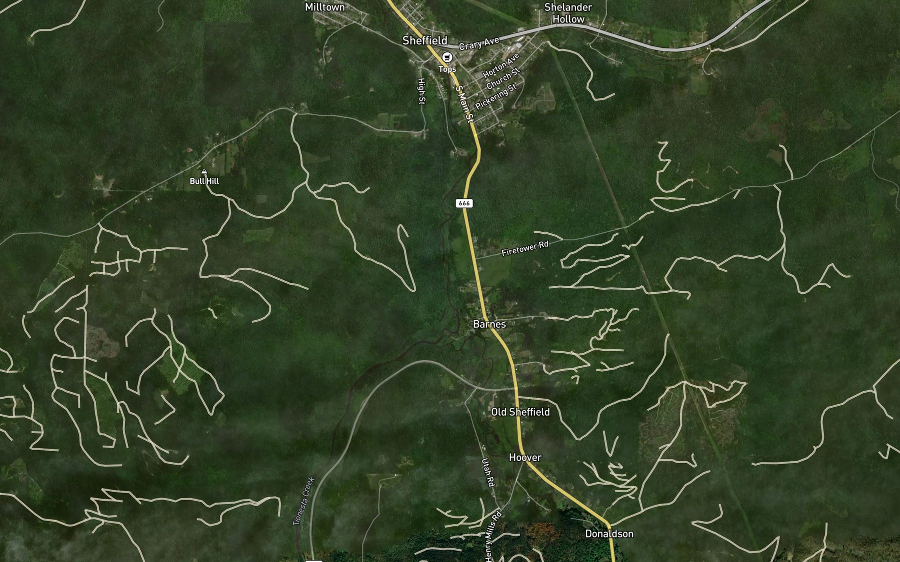 Satellite map of the Dodge Run
