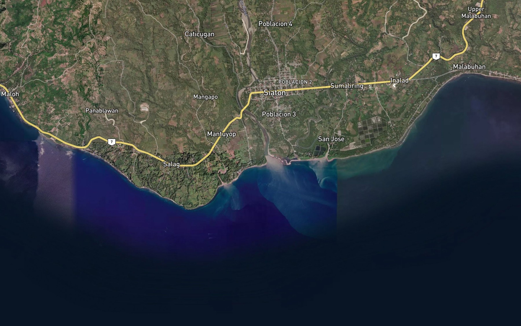Satellite map of the Siaton River