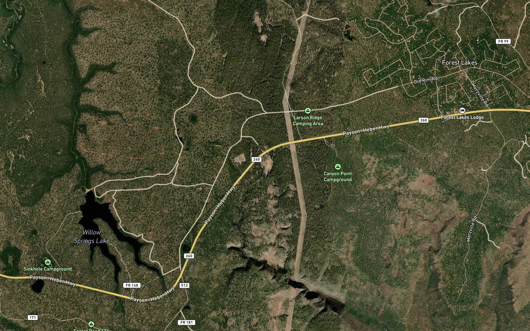 Satellite map of the Jacob Lake