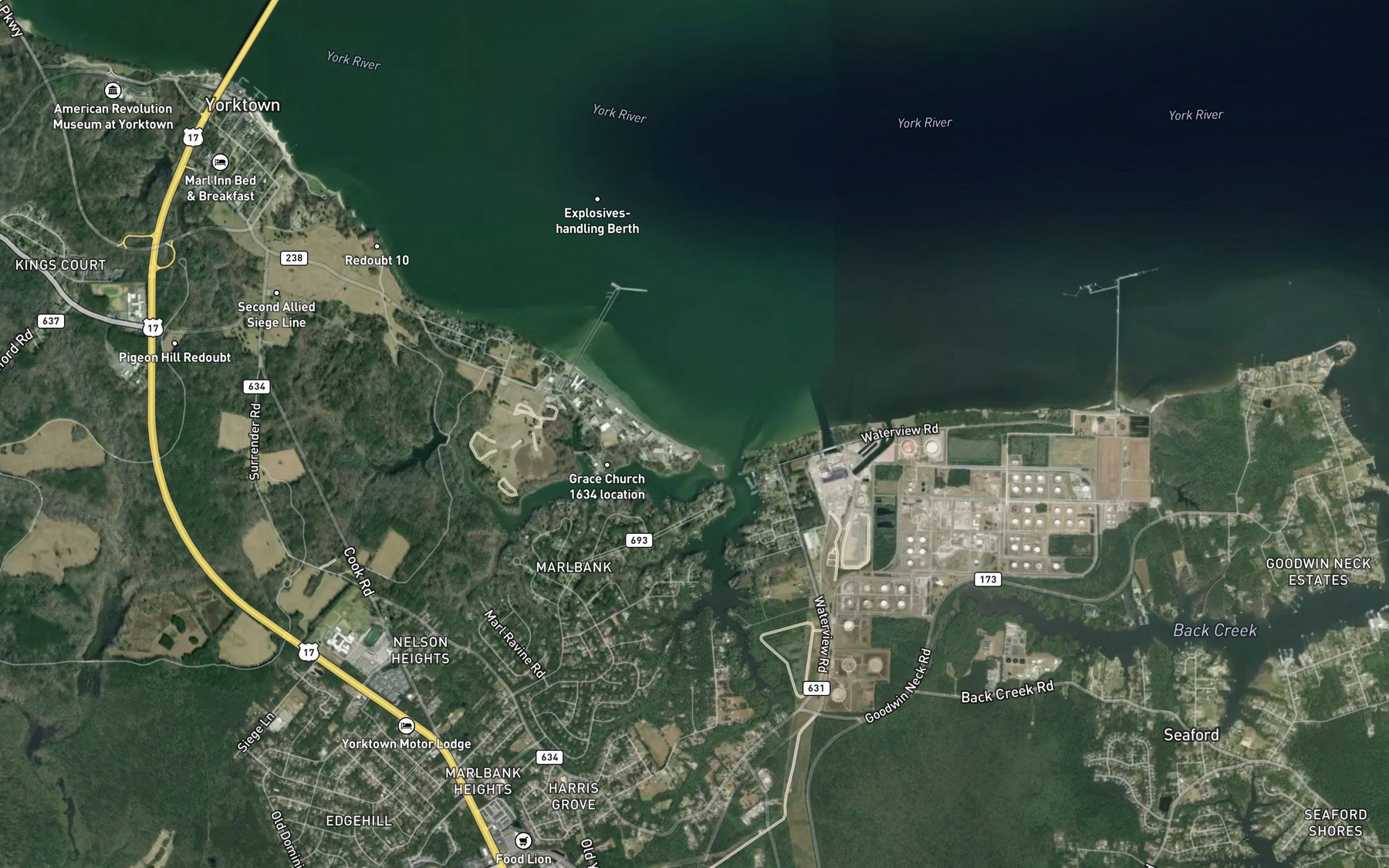Satellite map of the Wormley Creek
