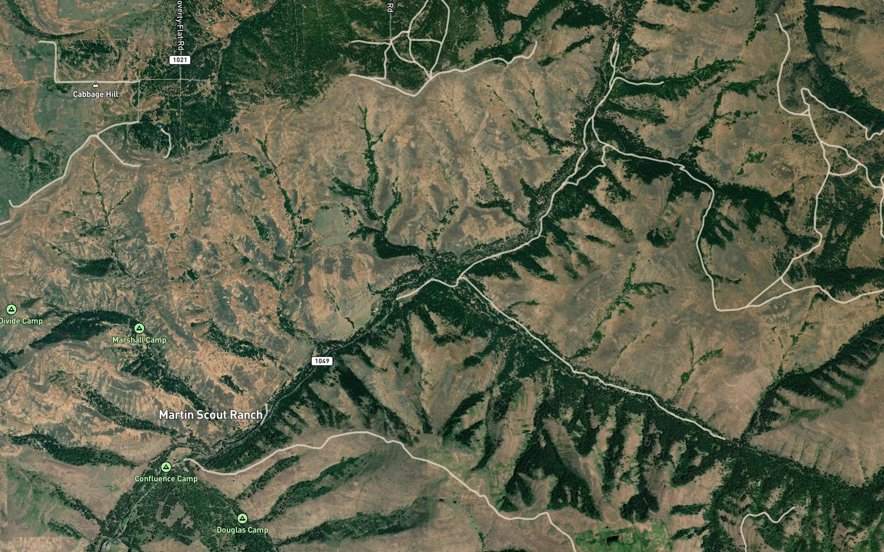 Satellite map of the Bell Cow Creek