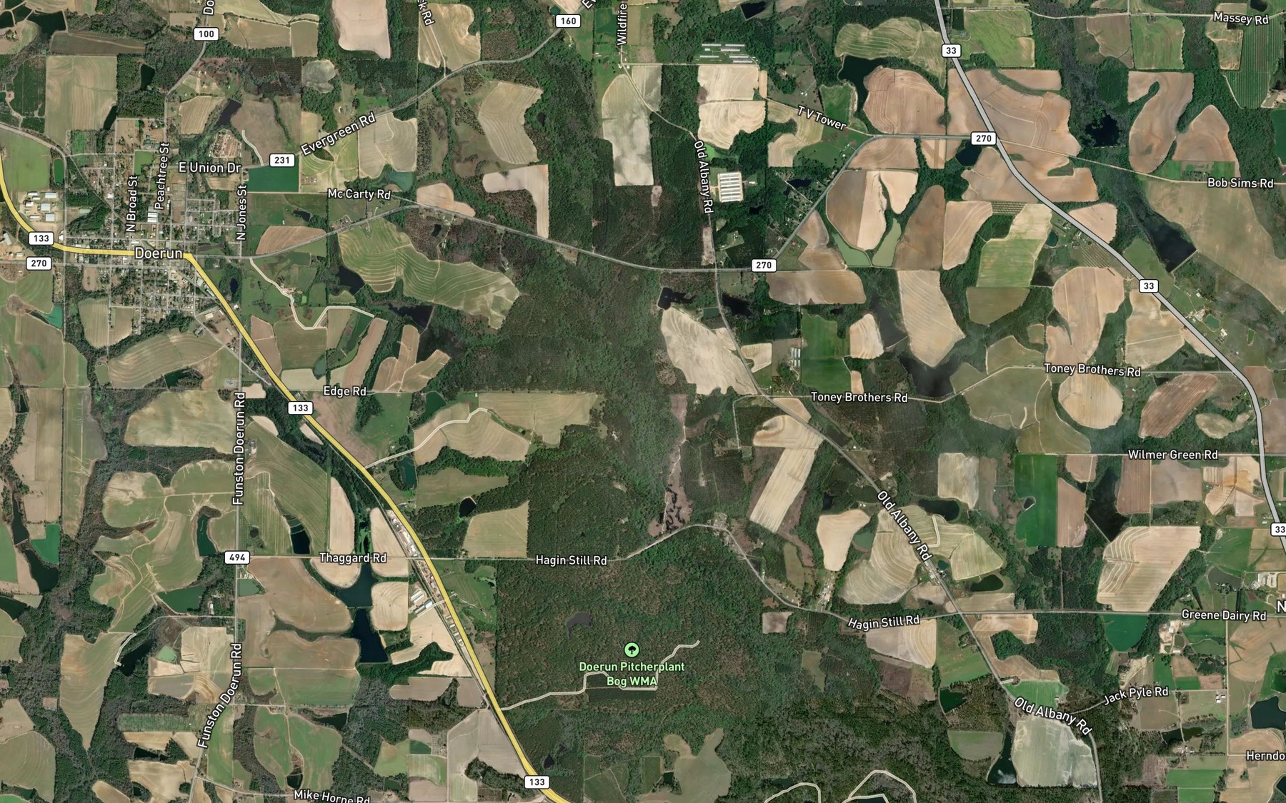 Satellite map of the Little Ochlockonee River