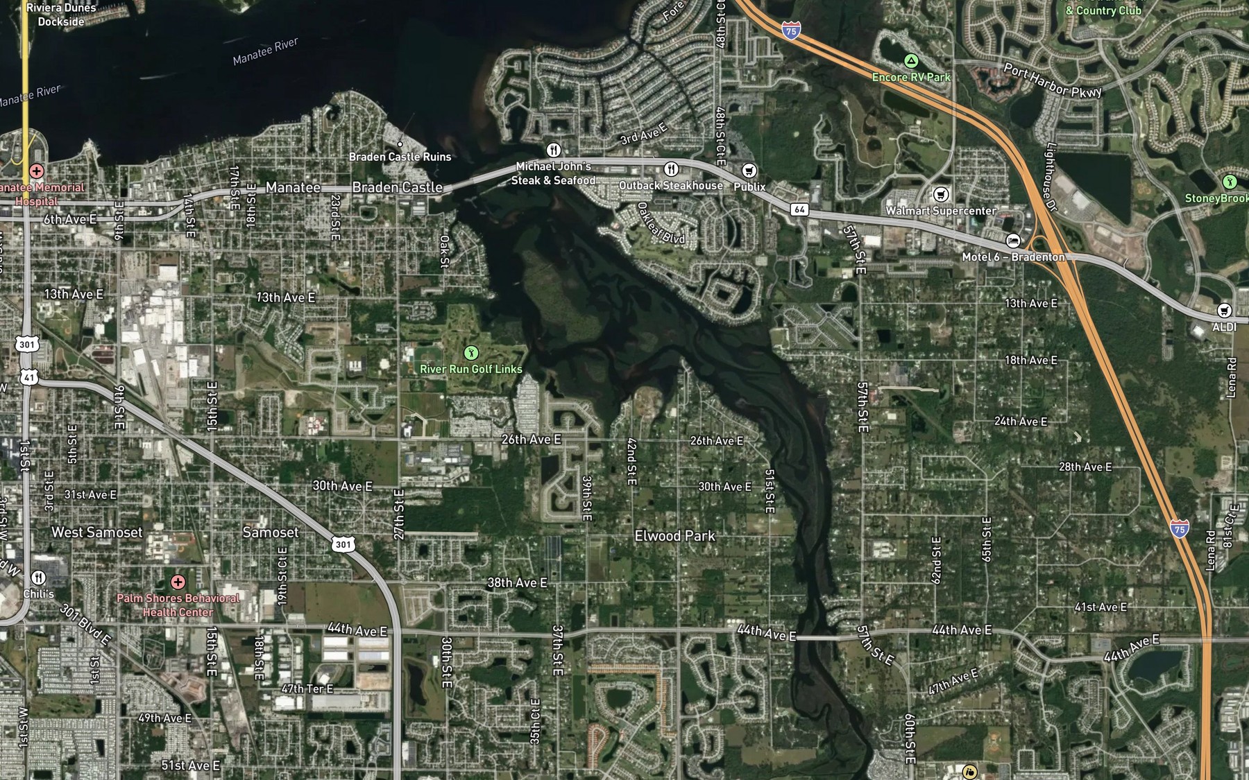 Satellite map of the Jeffs Cowpen Creek