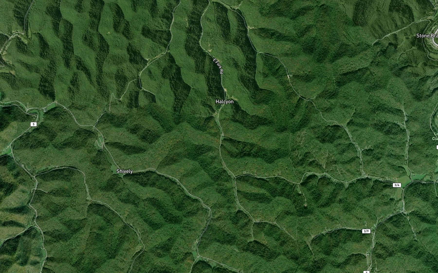 Satellite map of the Brushy Fork
