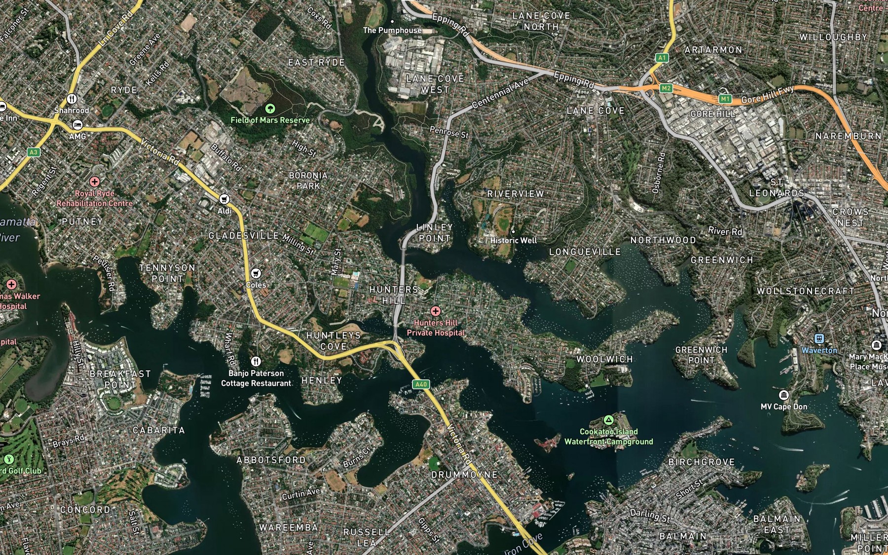 Satellite map of the Tambourine Bay