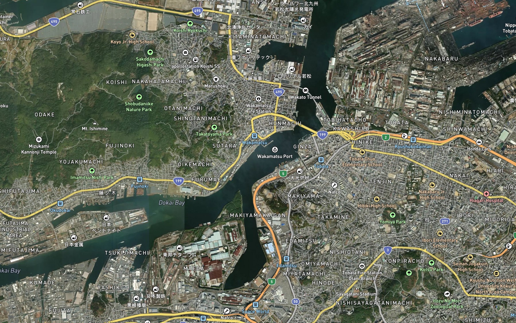 Satellite map of the Wakamatsu District