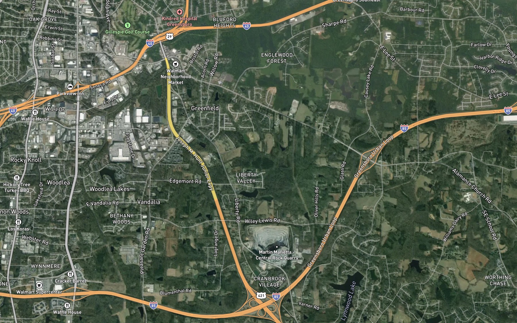 Satellite map of the Pegram Lake