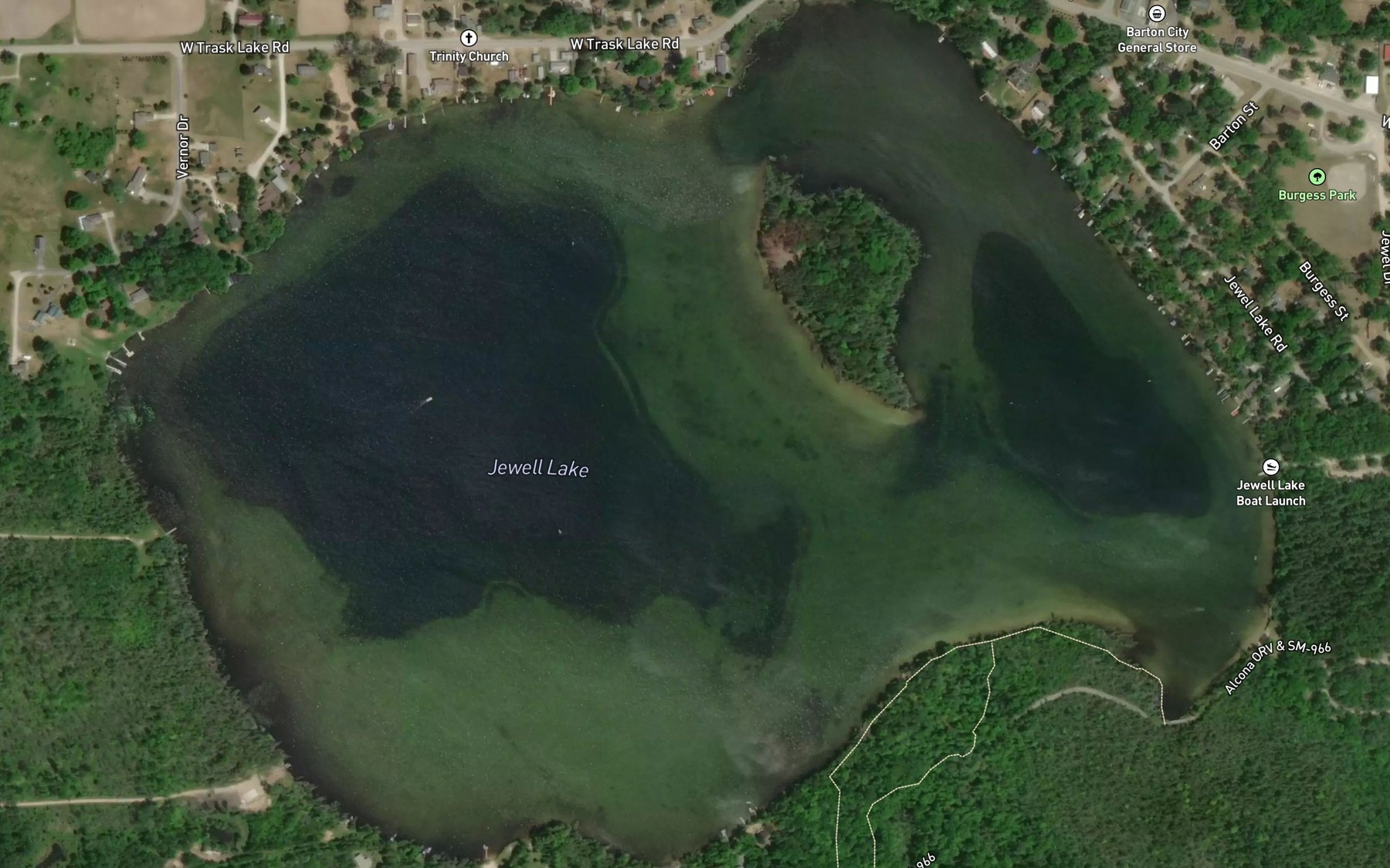Satellite map of the Jewell Lake