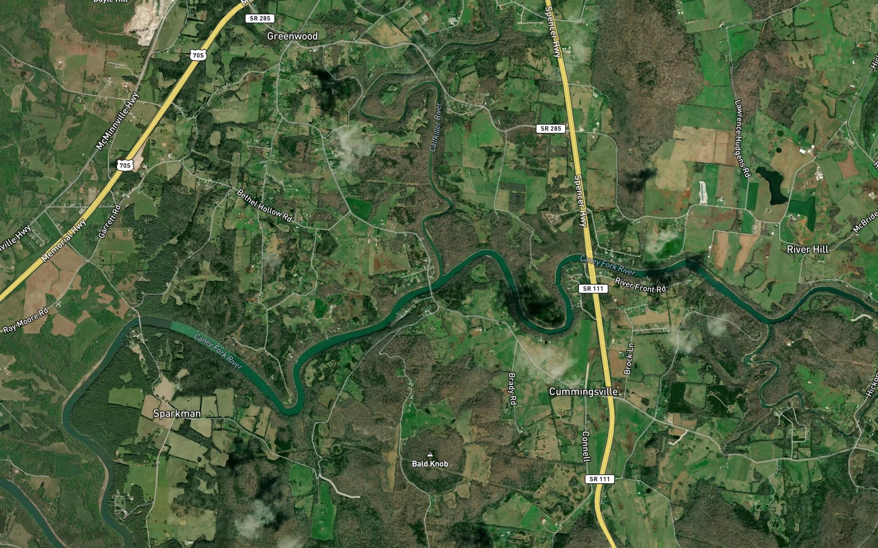 Satellite map of the Calfkiller River