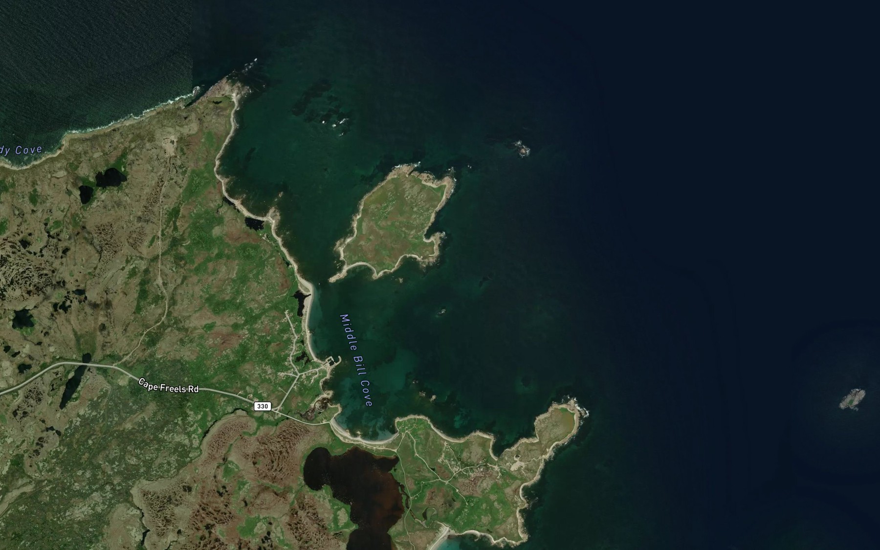 Satellite map of the Middle Bill Cove