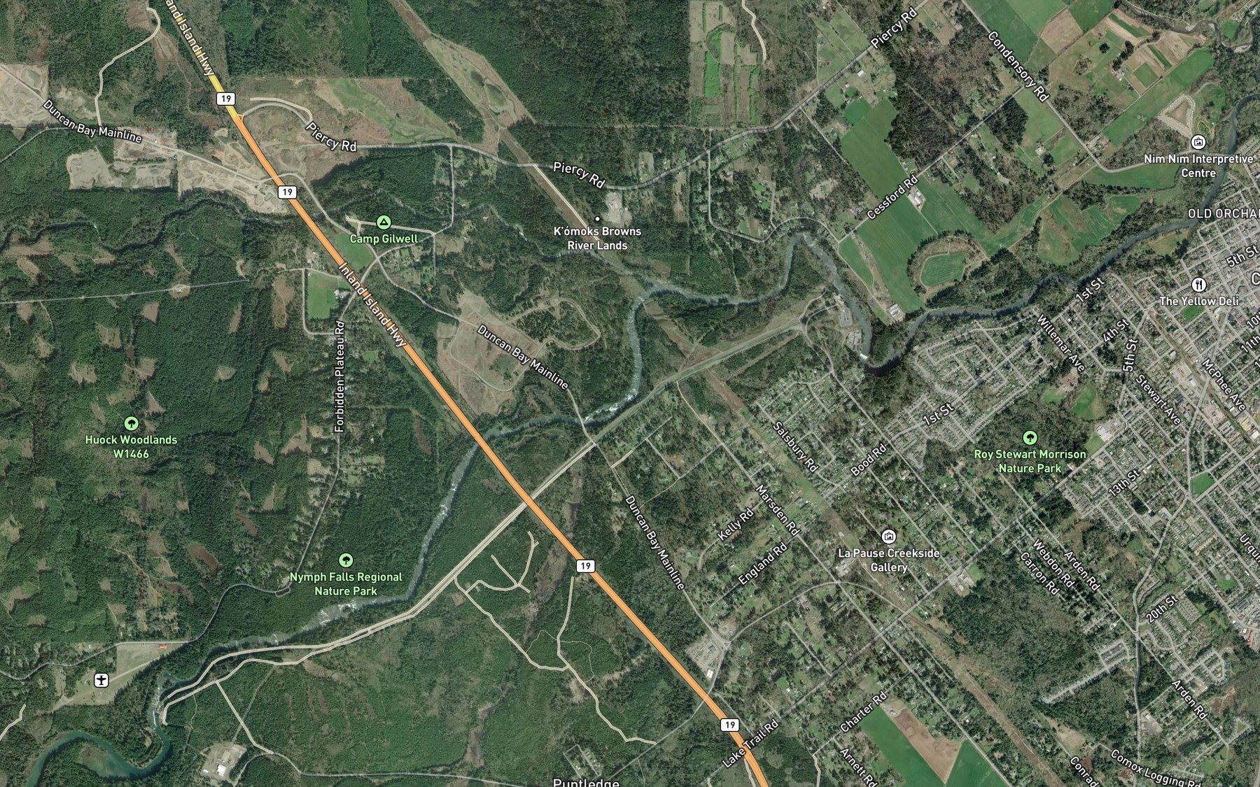 Satellite map of the Browns River