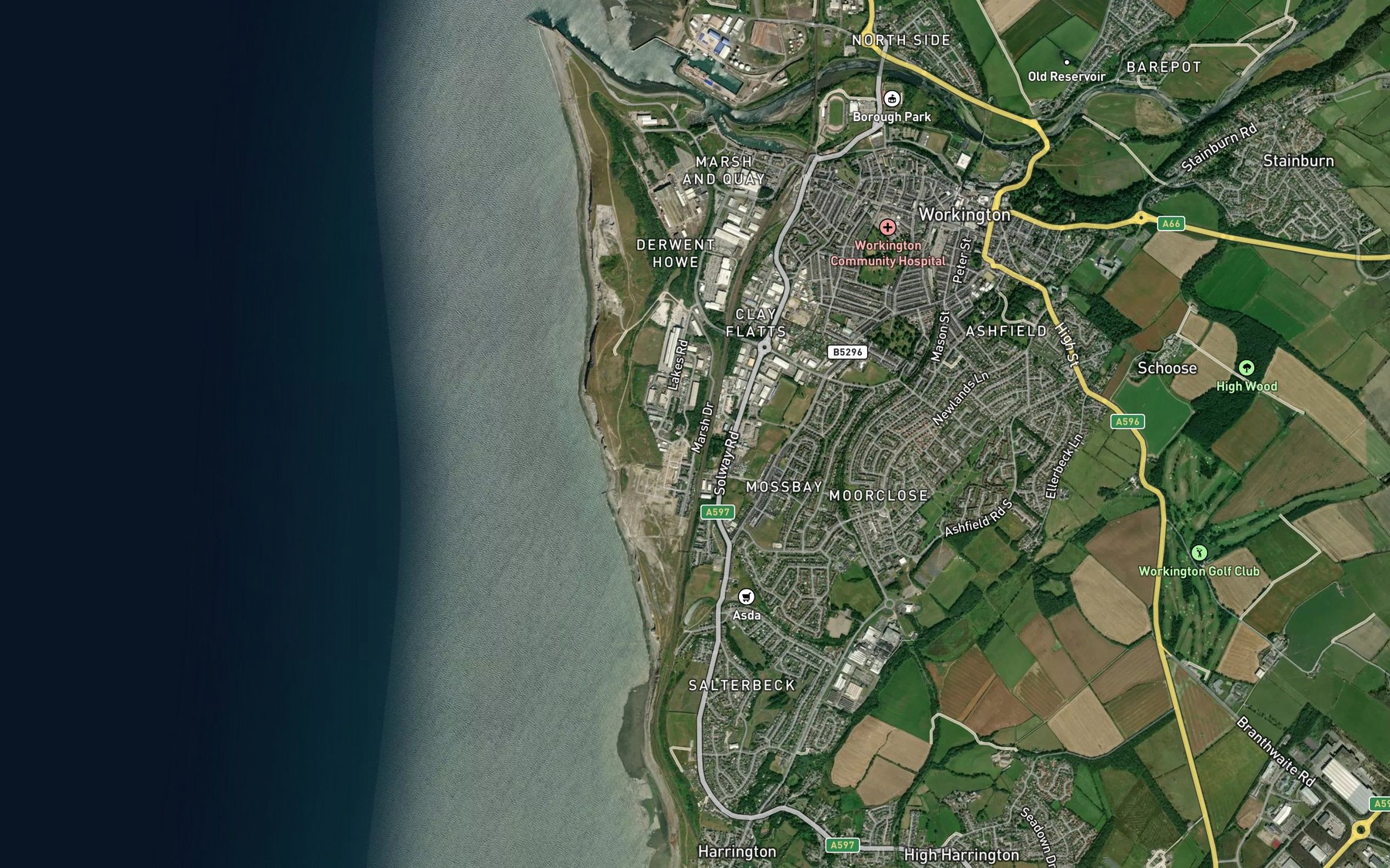 Satellite map of the River Derwent