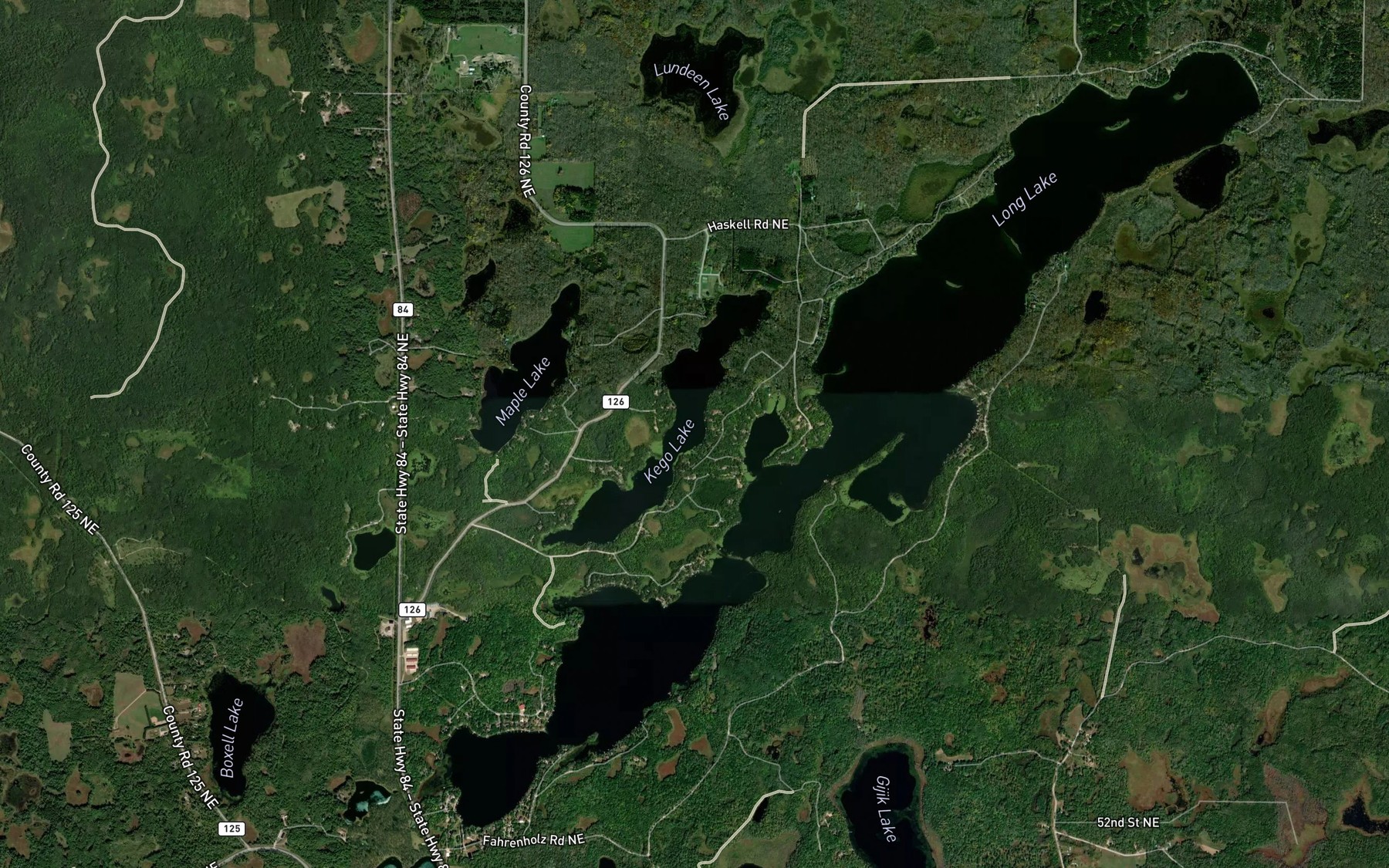 Satellite map of the Maple Lake
