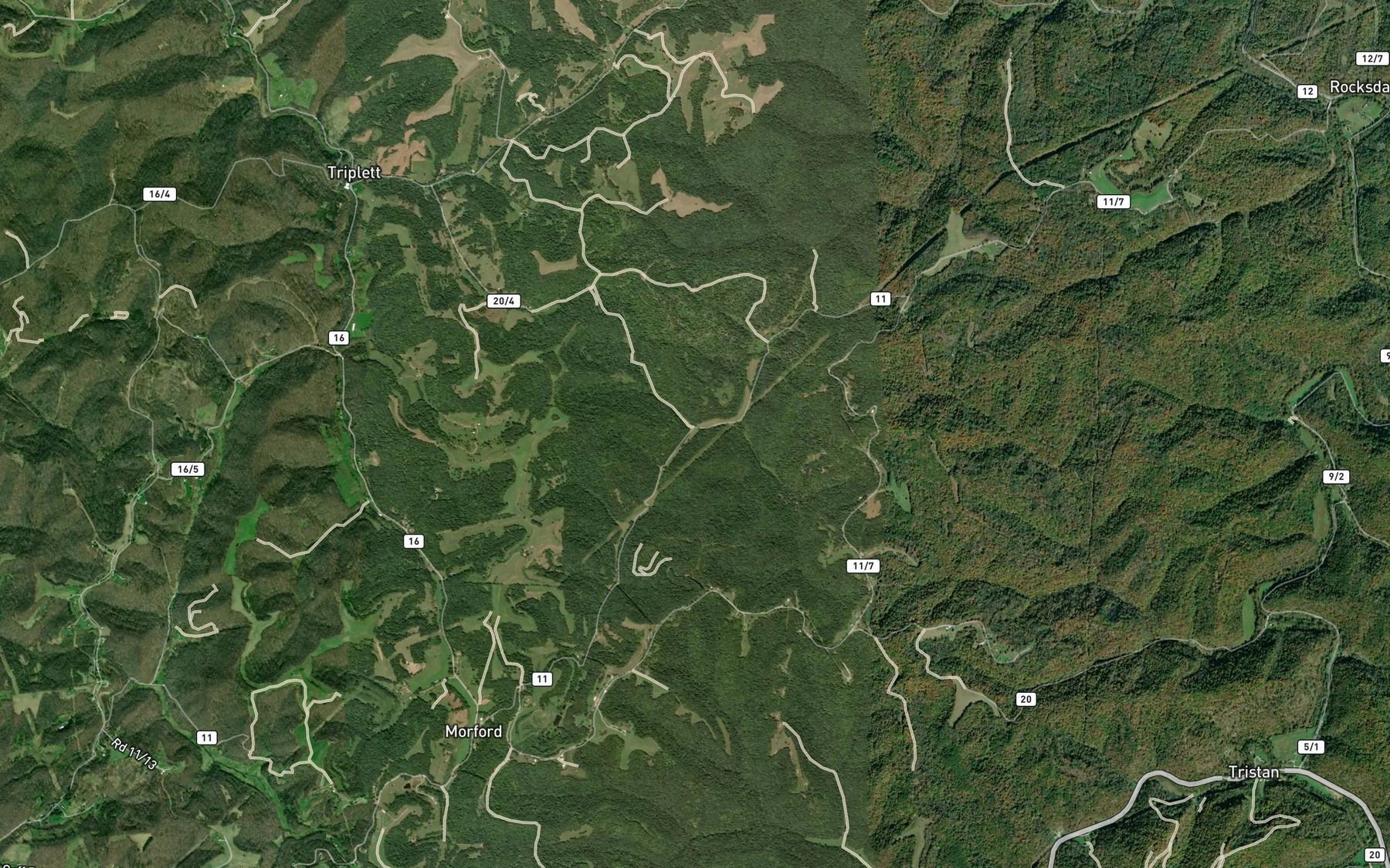 Satellite map of the Brushy Fork