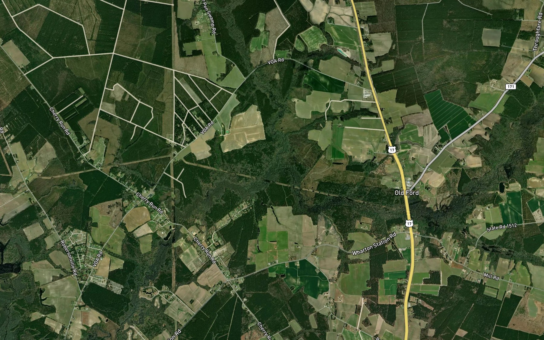 Satellite map of the Old Ford Swamp