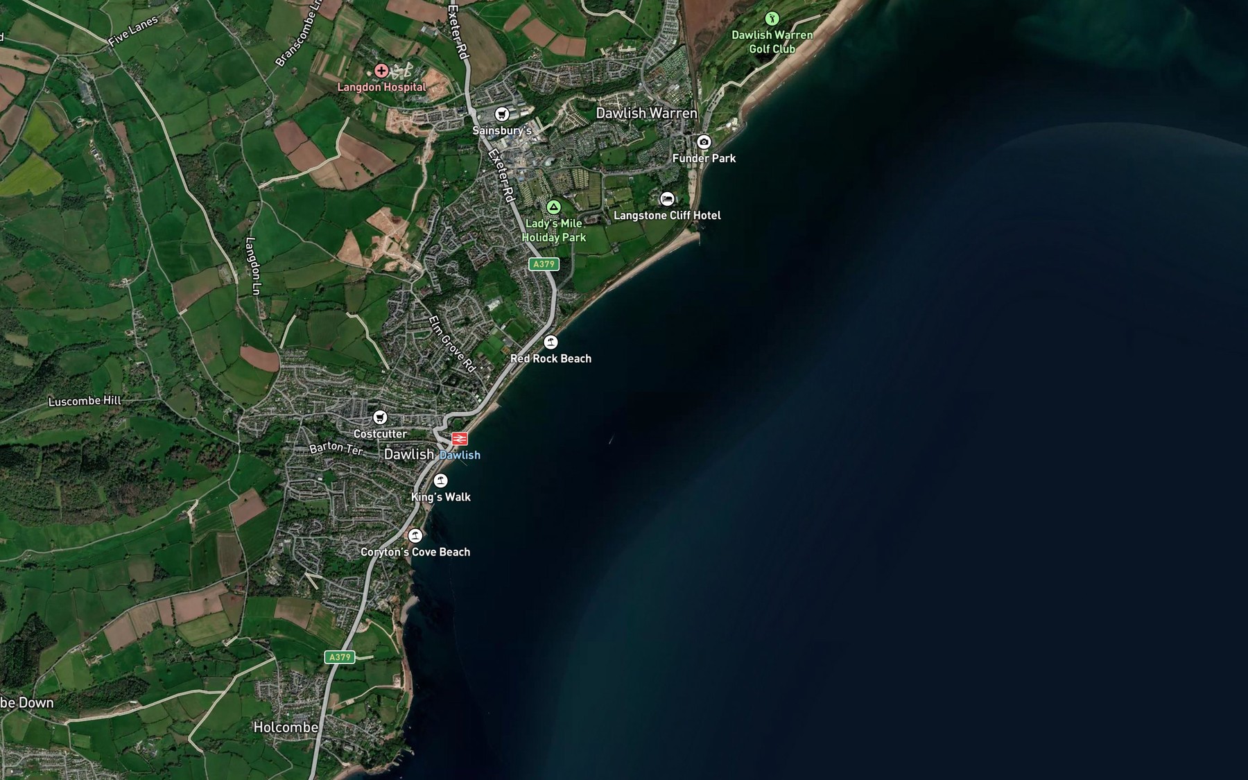 Satellite map of the Dawlish Rock