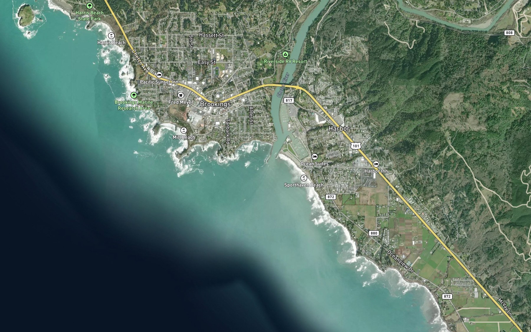 Satellite map of the Chetco Cove