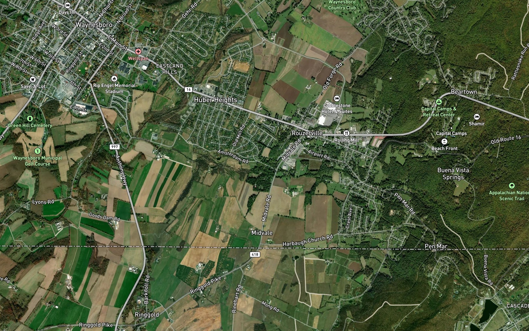 Satellite map of the Falls Creek