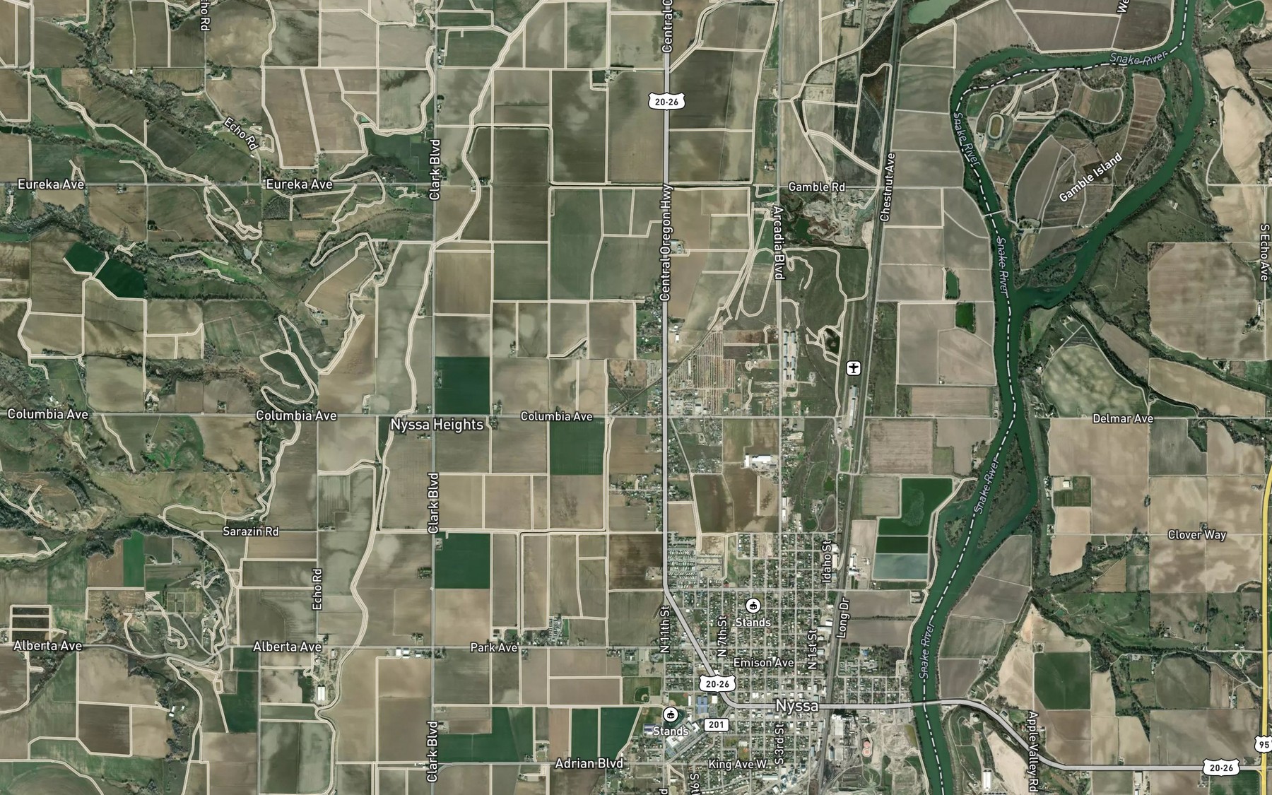 Satellite map of the Nyssa Drain