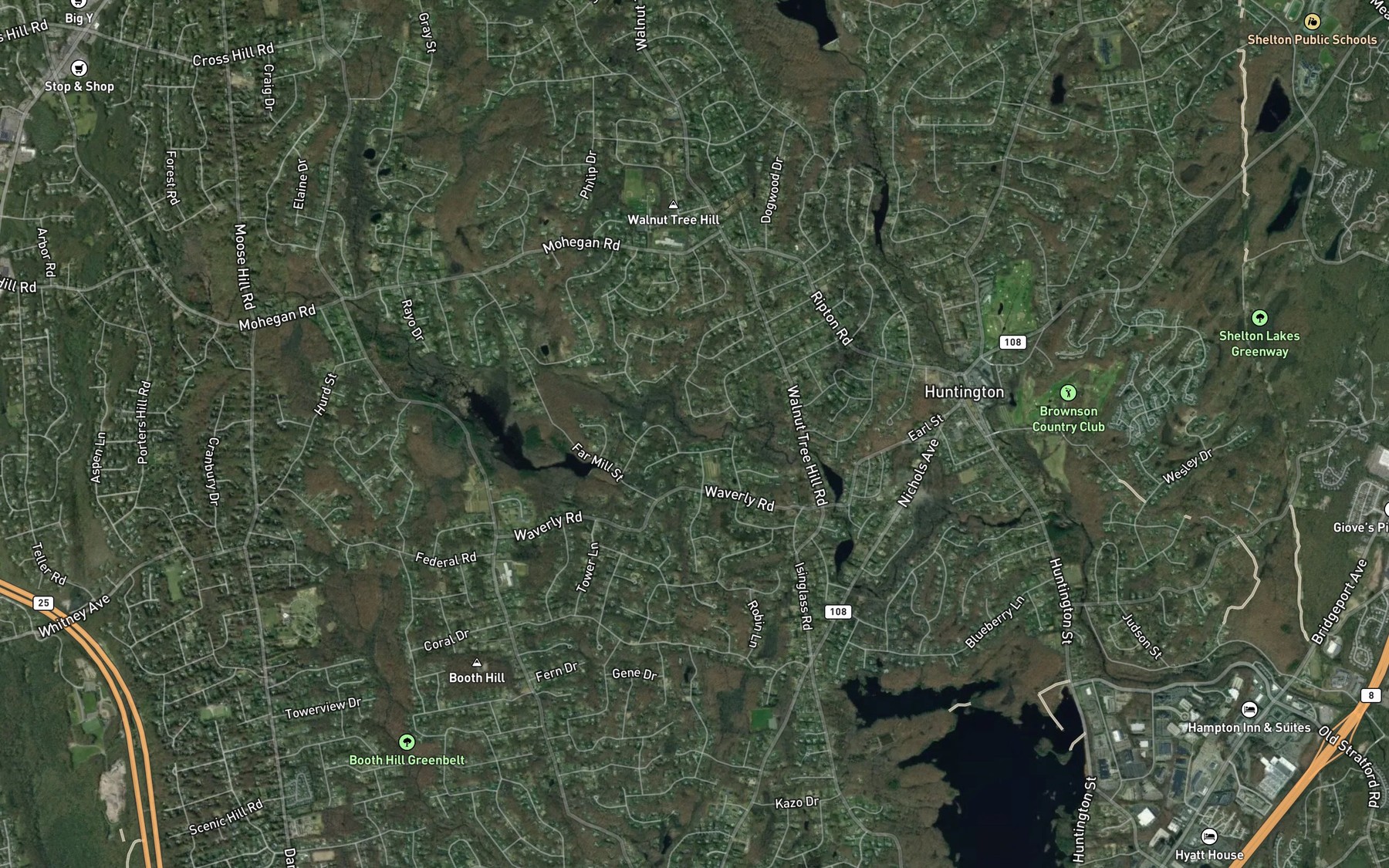 Satellite map of the Hazelton Brook