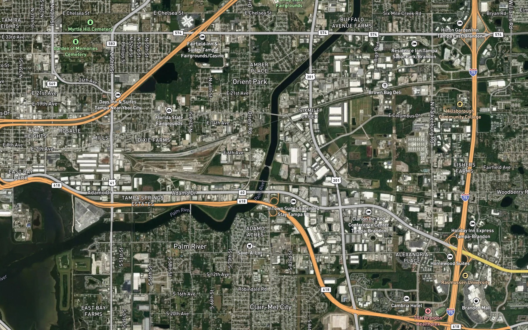 Satellite map of the Sixmile Creek