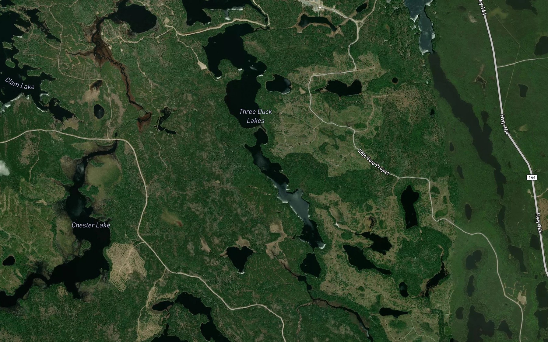 Satellite map of the Three Duck Lakes