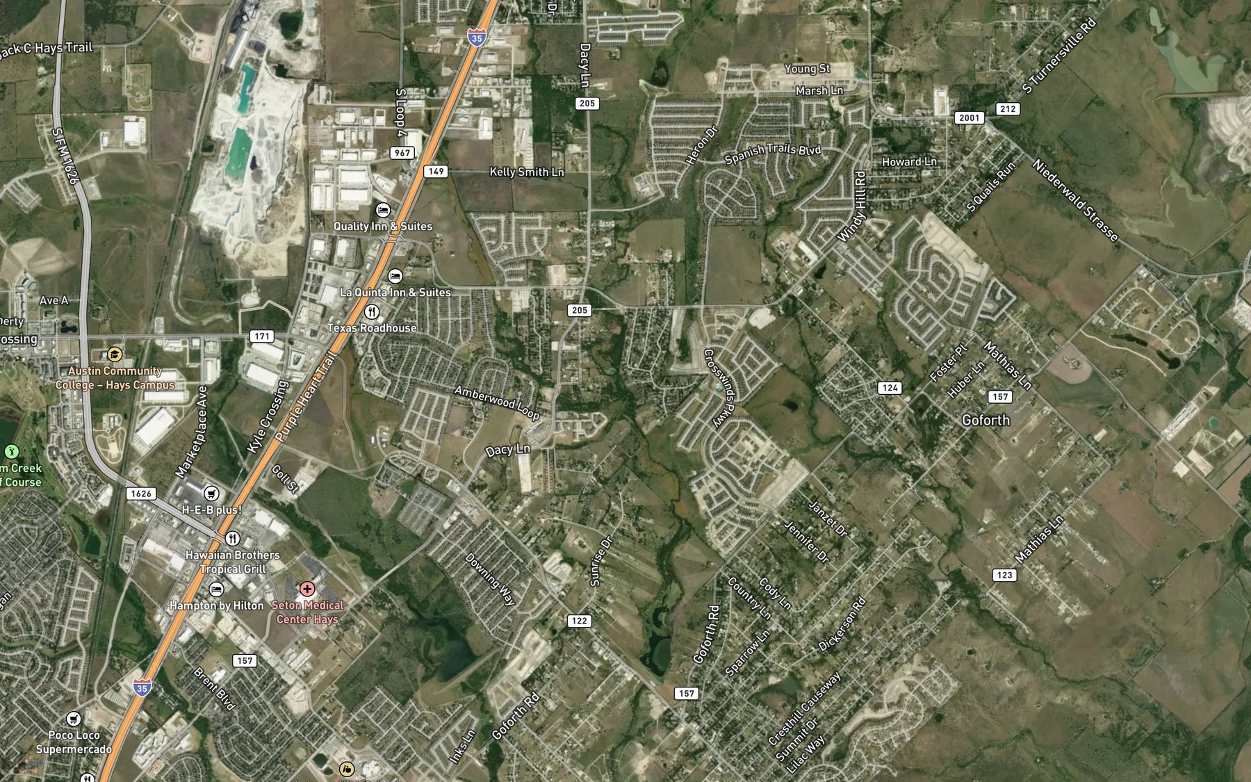 Satellite map of the Andrews Branch