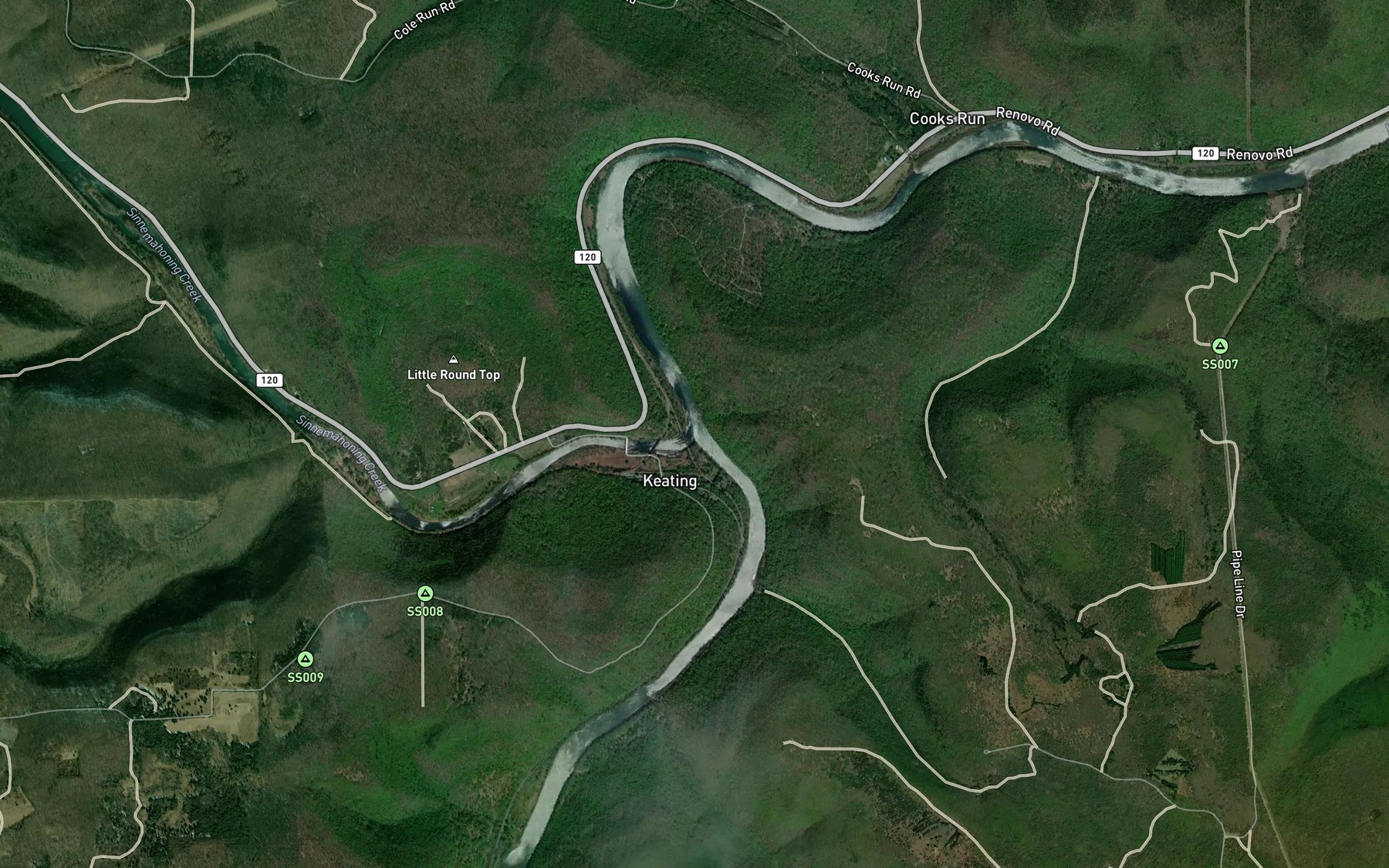 Satellite map of the Sinnemahoning Creek