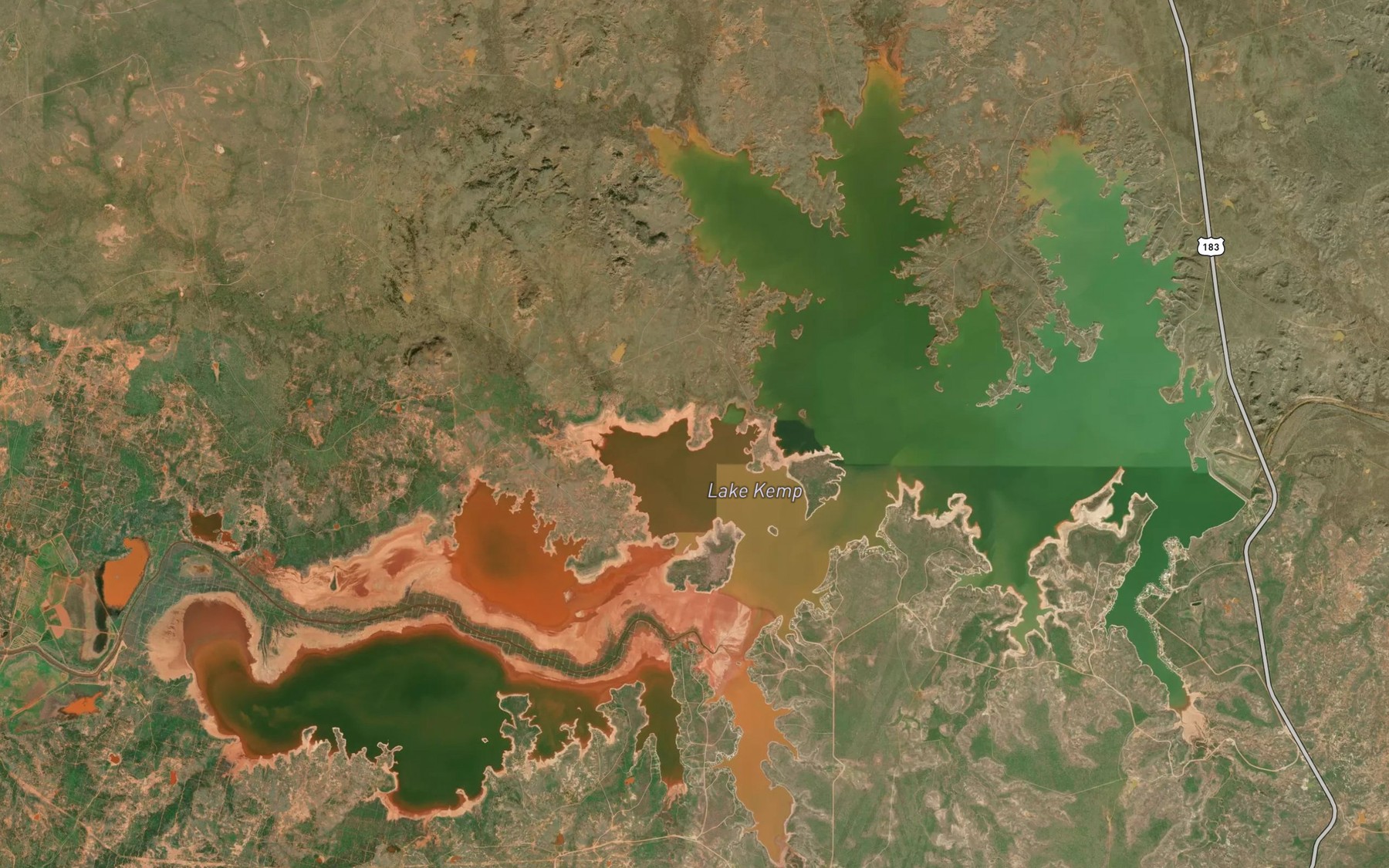 Satellite map of the Lake Kemp